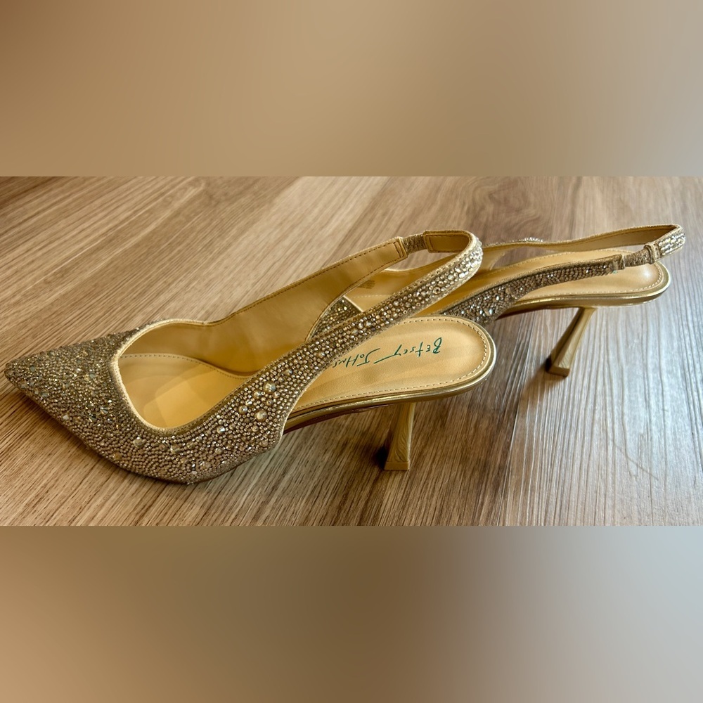Betsey Johnson Clark Heels Gold Sling-Back Rhinestone 9.5 - Picture 7 of 10